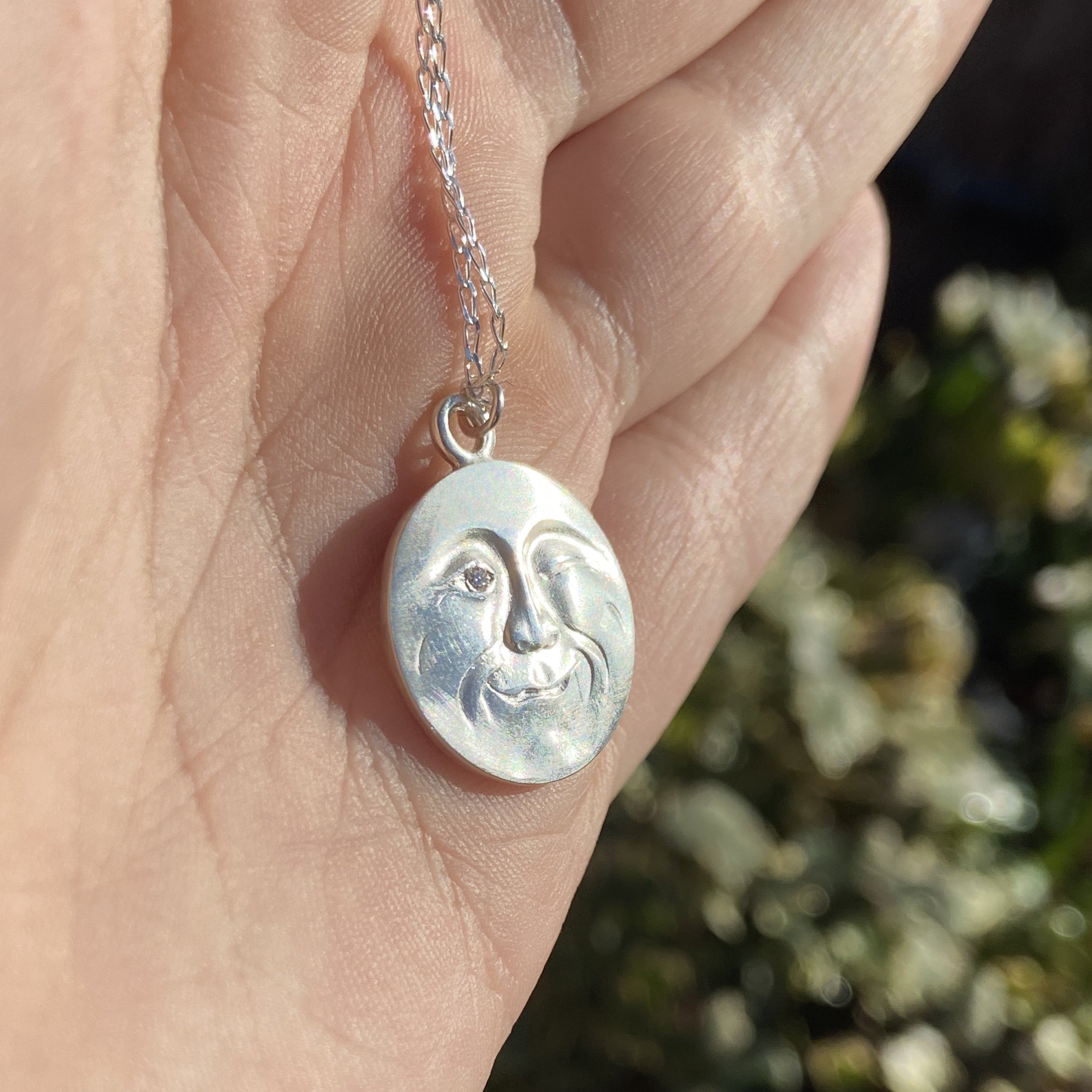 Sterling Silver Winking Moonface Necklace - La Luna Charm