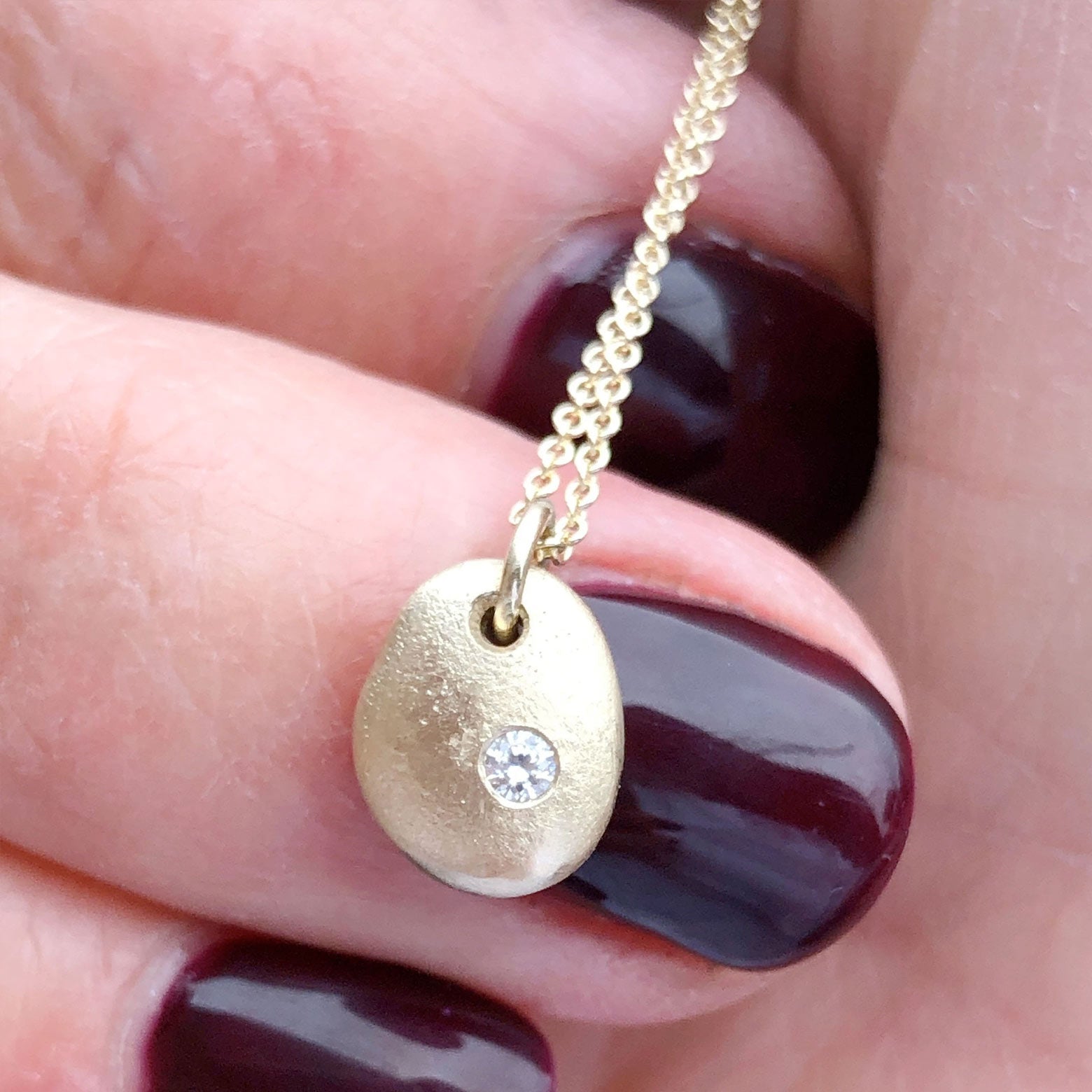 Solid Gold English Pebble Necklace with Ethical Diamond