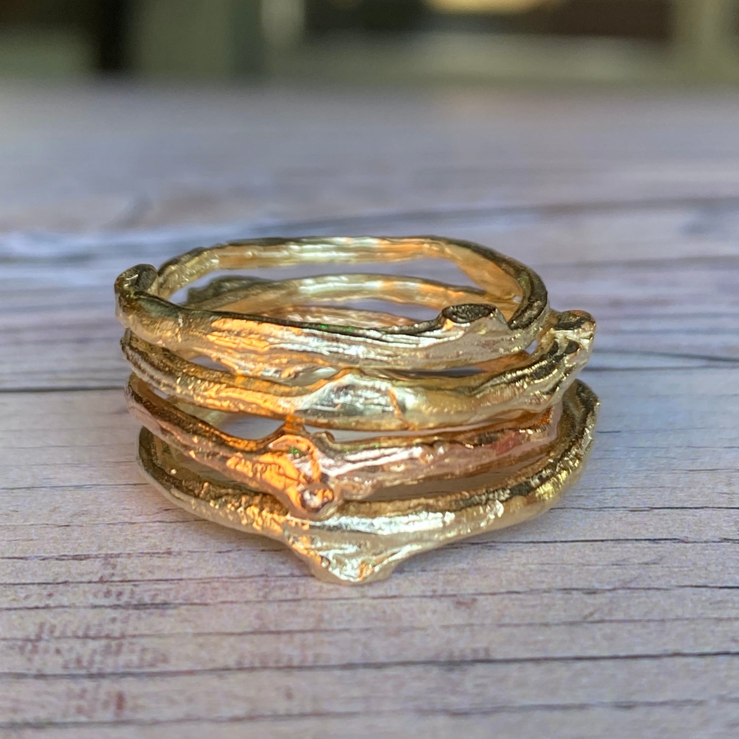 Solid Gold Rose Twig Thumb Ring