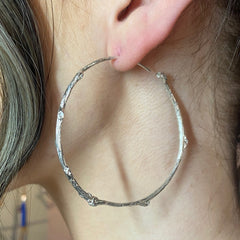 Sterling Silver Rose Twig Hoop Earrings