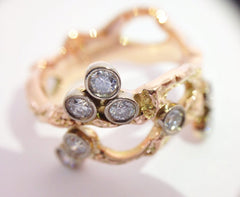 Solid gold cherry blossom twig ring, artisan, Botanical style
