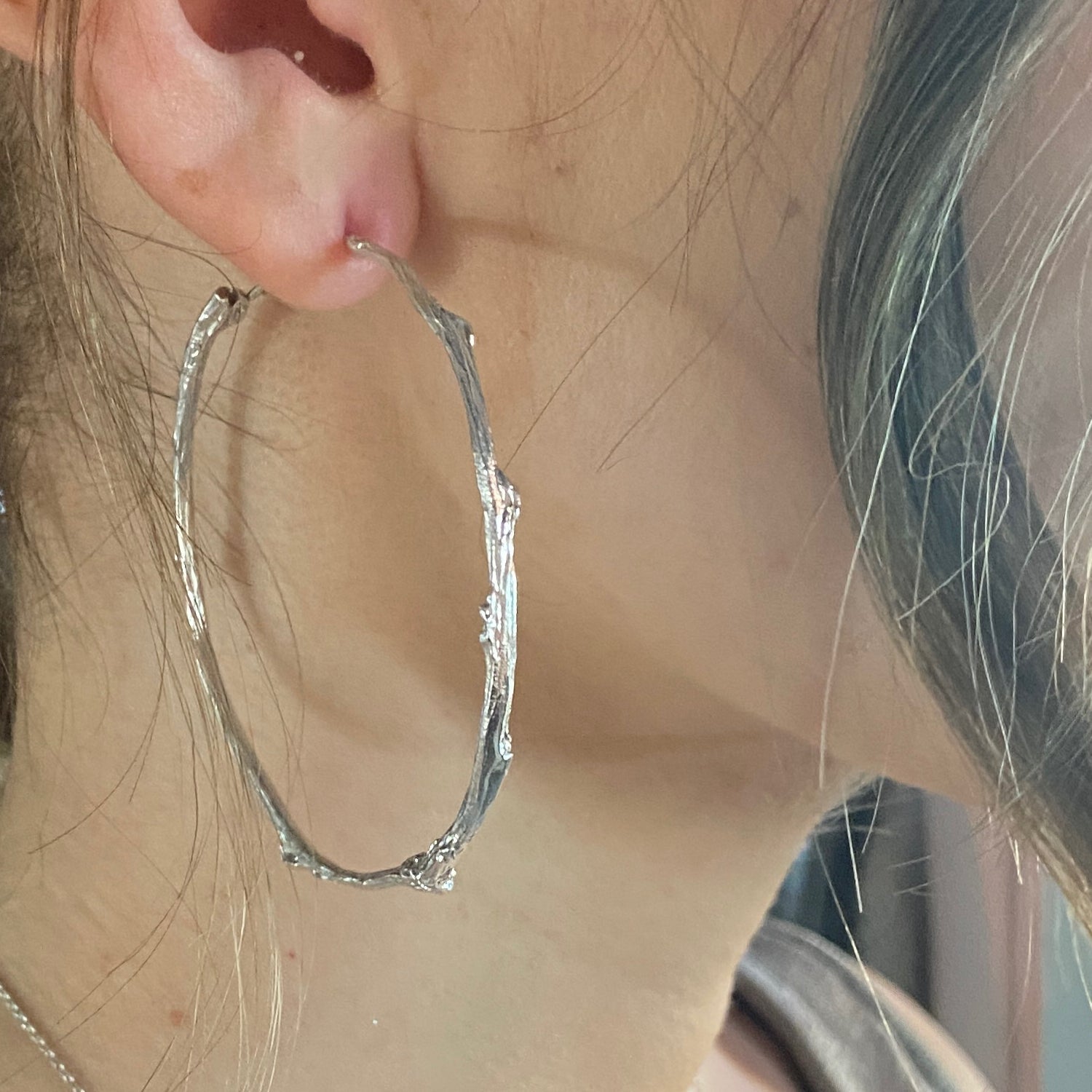 Sterling Silver Rose Twig Hoop Earrings