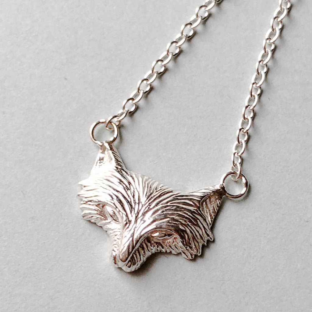 Sterling Silver Fox Face Necklace