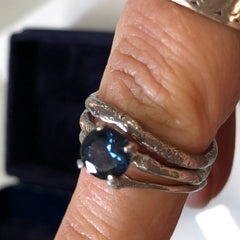 Ethical Australian teal sapphire and palladium twig ring set