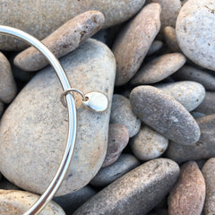 Solid Silver Bangle with Brixham Pebble Charm