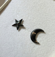 Solid sterling silver hand made moon and star studs