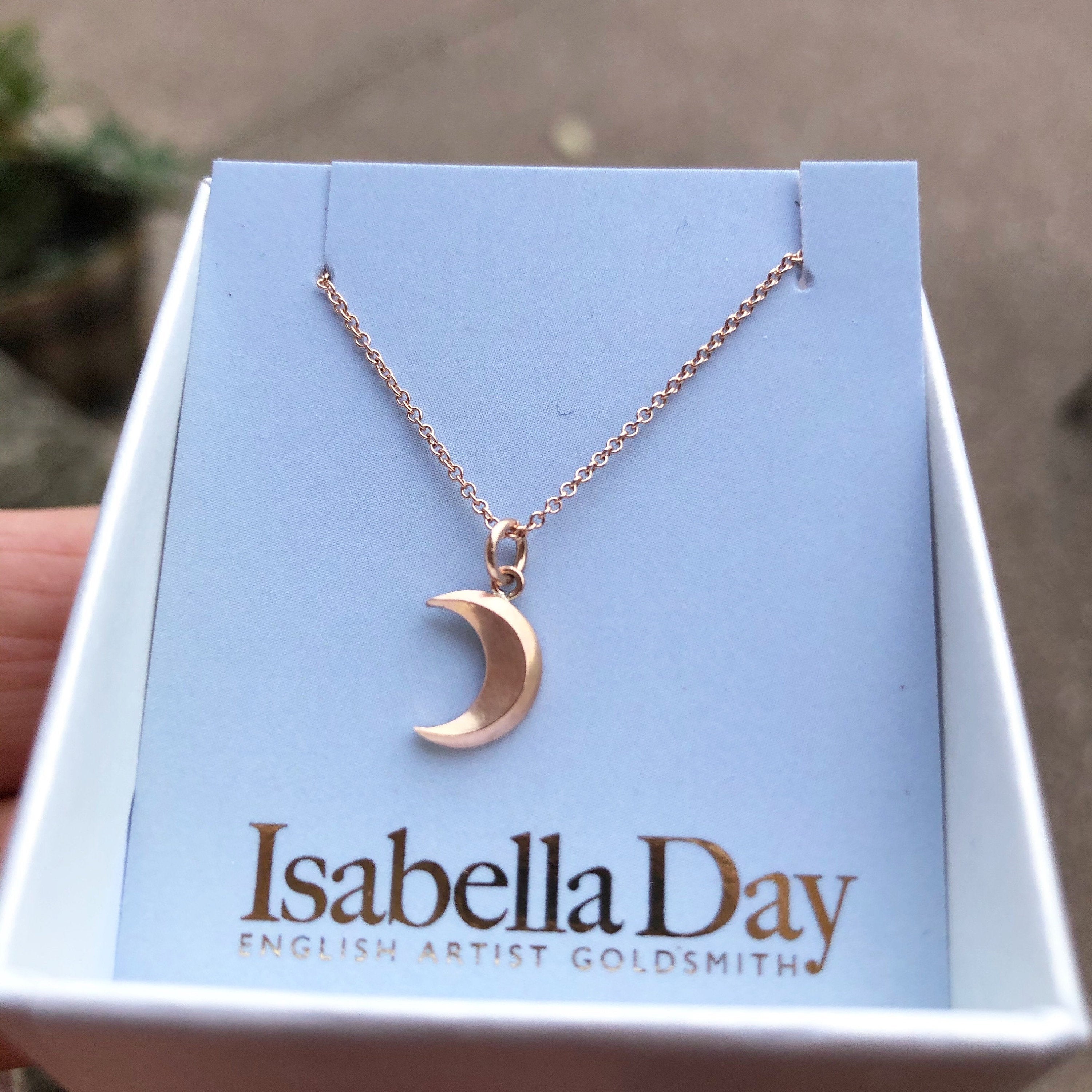 Solid Gold Crescent Moon Charm Necklace