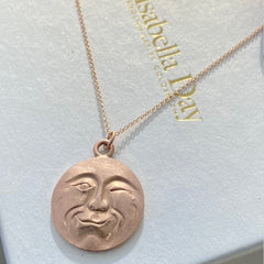 Solid gold man in the moon hand made necklace, La Luna charm